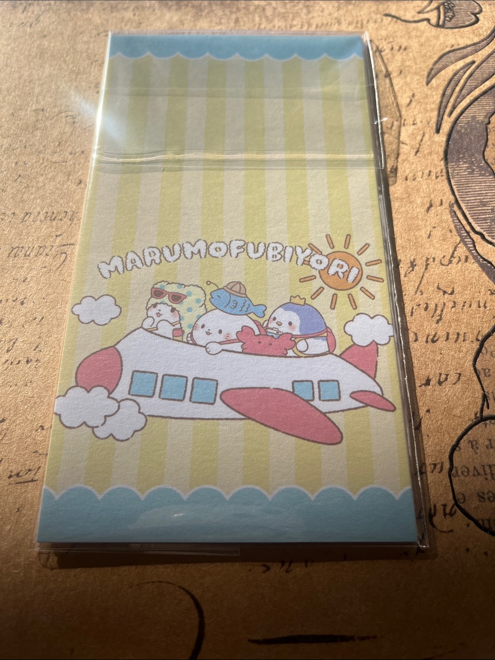Sanrio Yellow Striped Airplane Kawaii Notepad with Pink Accents 15 sheets of 3x6